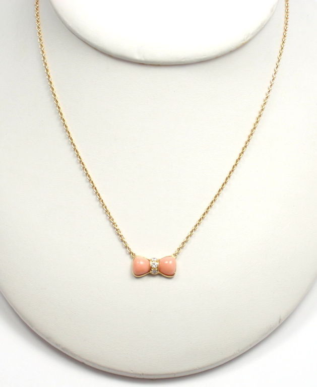 VAN CLEEF & ARPELS Coral Diamond Yellow Gold Bow Necklace 3