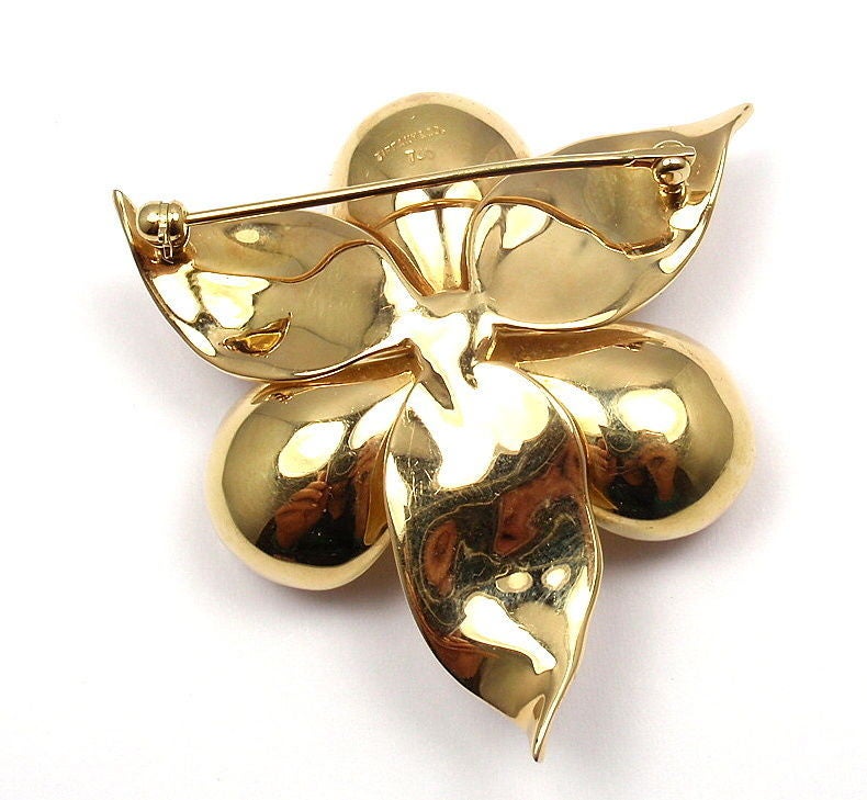 TIFFANY & CO. Diamond Yellow Gold Orchid Brooch 1