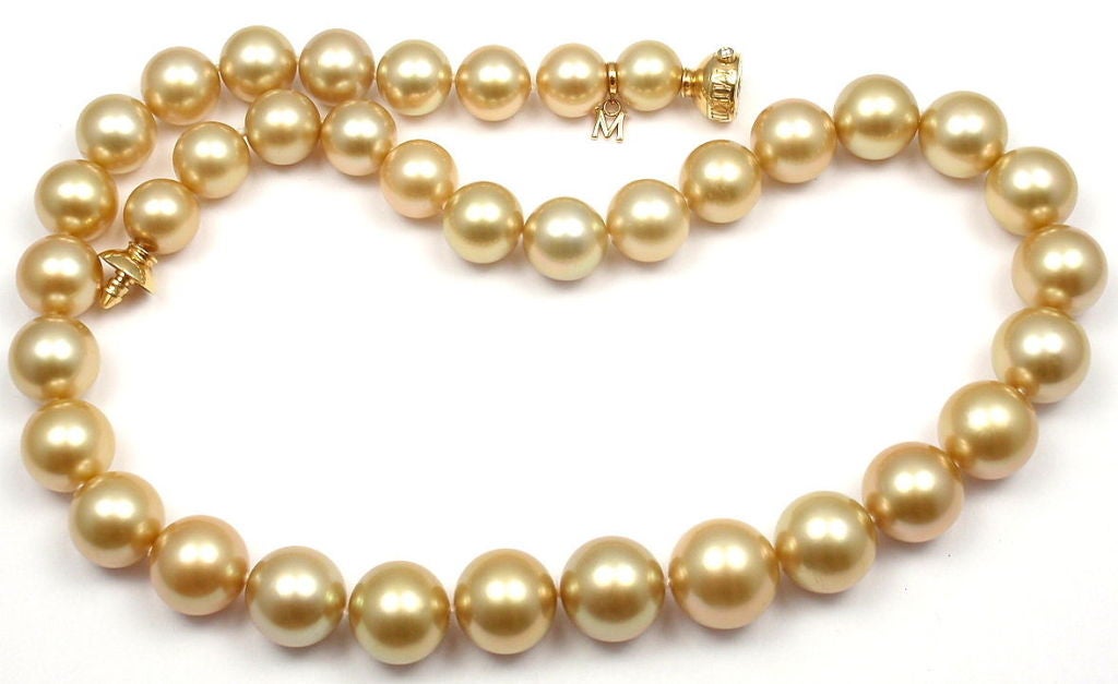 Mikimoto Large Golden South Sea Pearl Diamond Yellow Gold Necklace In New Condition In Holland, PA
