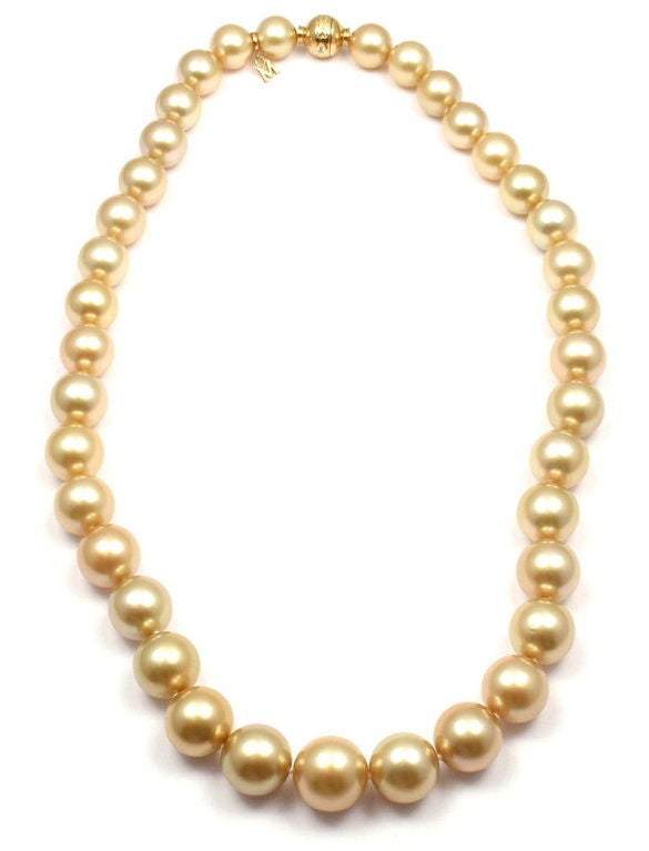 Mikimoto Large Golden South Sea Pearl Diamond Yellow Gold Necklace 1