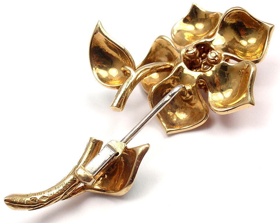 CARTIER Enamel Diamond Yellow Gold Flower Pin Brooch at 1stDibs