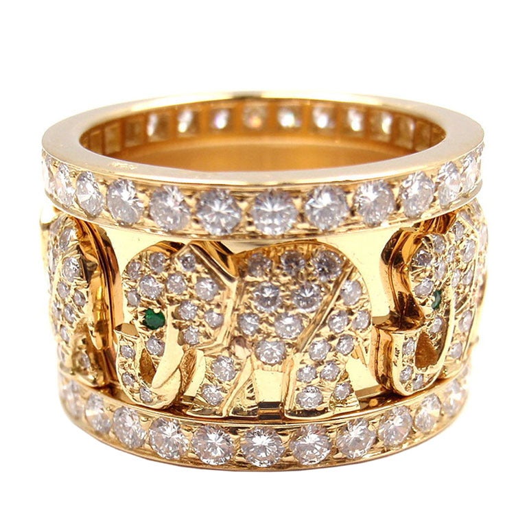 CARTIER Emerald Diamond Yellow Gold Elephant Ring