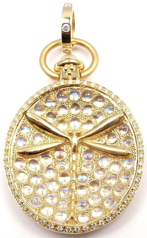 TEMPLE ST. CLAIR Moonstone Diamond Yellow Gold Dragonfly Pendant In New Condition In Holland, PA