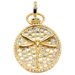 TEMPLE ST. CLAIR Moonstone Diamond Yellow Gold Dragonfly Pendant