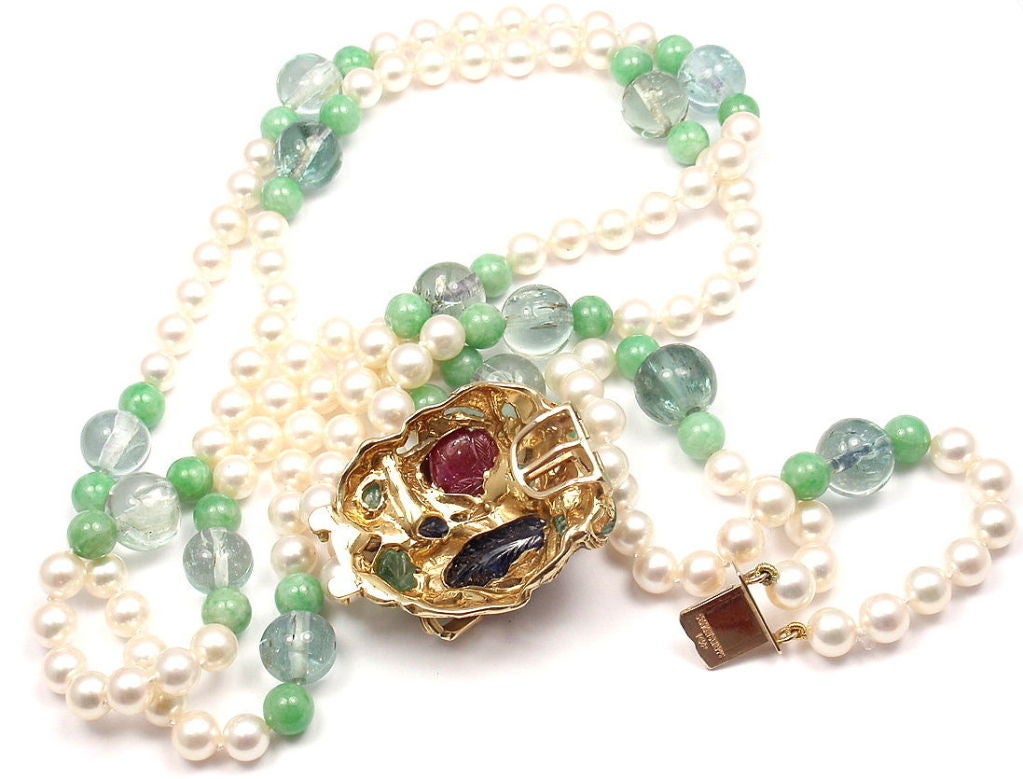 Seaman Schepps Aquamarine Jade Pearl Ruby Sapphire Emerald Gold Necklace 1