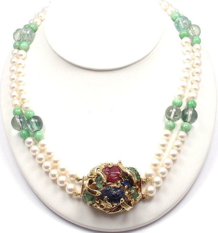 Seaman Schepps Aquamarine Jade Pearl Ruby Sapphire Emerald Gold Necklace 3