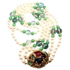 Seaman Schepps Aquamarine Jade Pearl Ruby Sapphire Emerald Gold Necklace