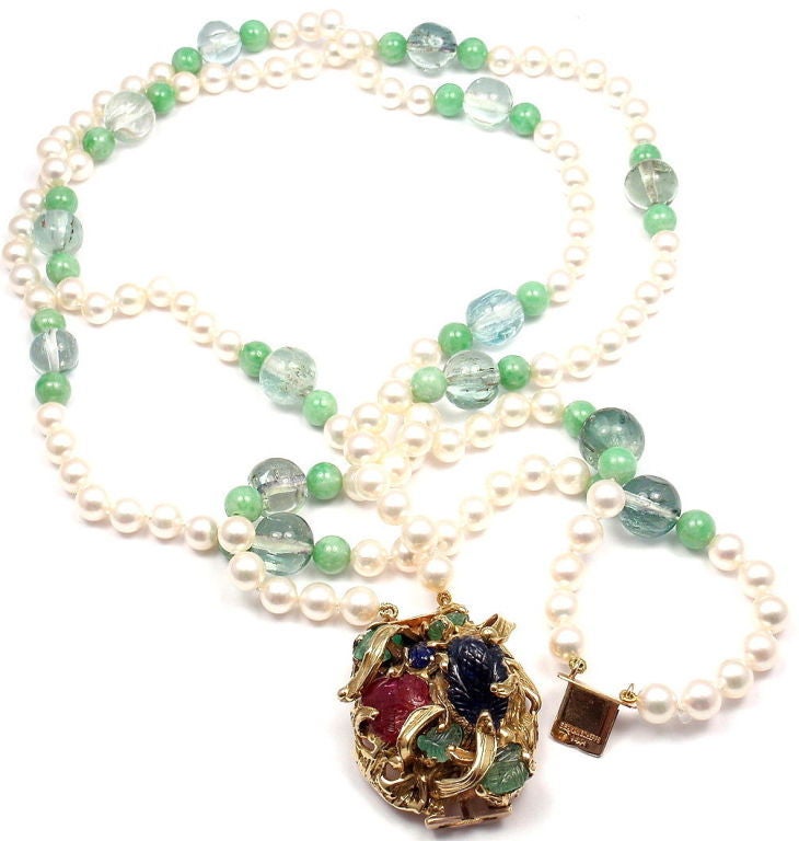 Seaman Schepps Aquamarine Jade Pearl Ruby Sapphire Emerald Gold Necklace 4