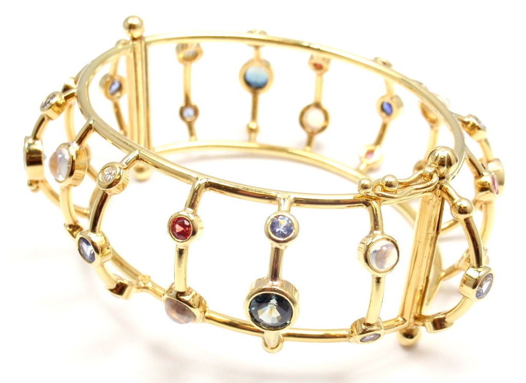 Women's TEMPLE ST. CLAIR Crystal Moonstone Sapphire Diamond Gold Bangle Bracelet