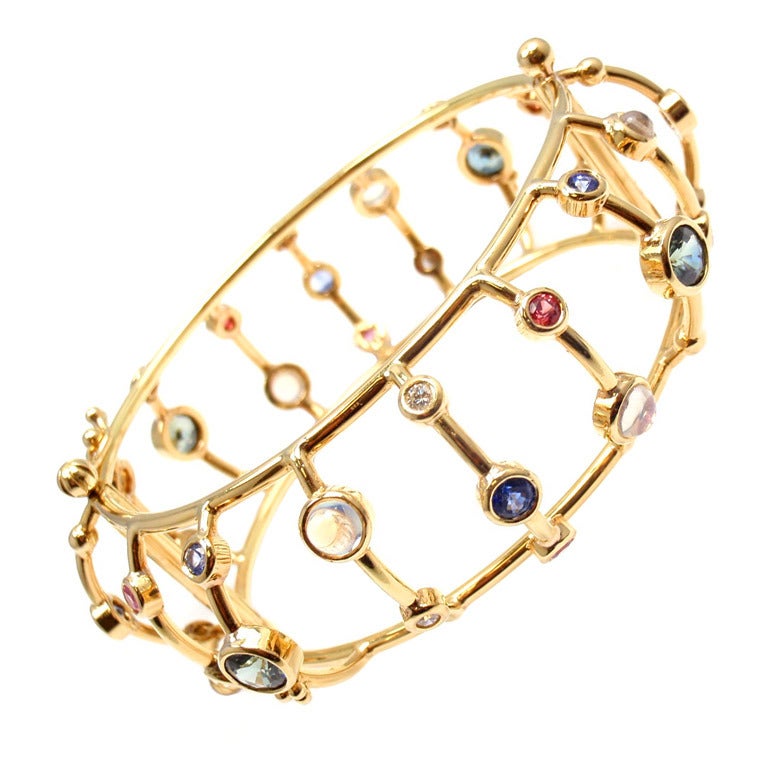TEMPLE ST. CLAIR Crystal Moonstone Sapphire Diamond Gold Bangle Bracelet