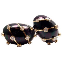 Tiffany & Co. Jean Schlumberger Black Enamel Diamond Gold Banana Earrings