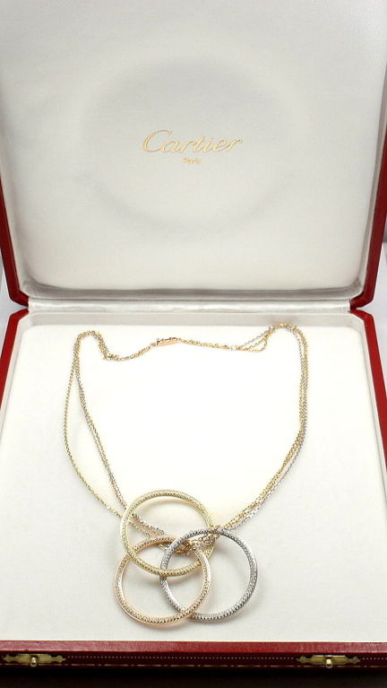 CARTIER Diamond Trinity Large Model Tri-Color Gold Necklace 4