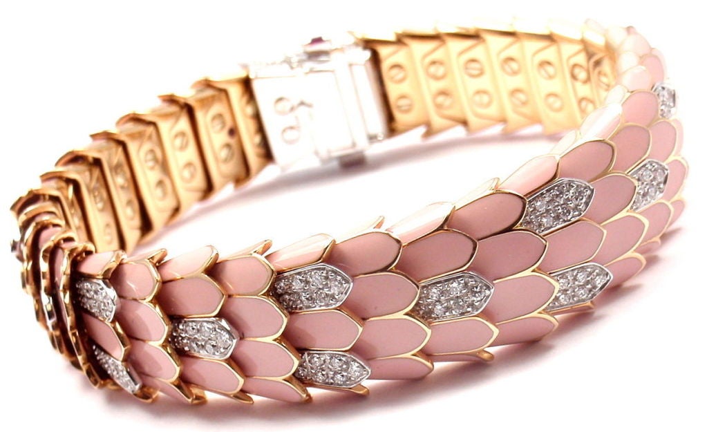 ROBERTO COIN Cobra Enamel Ruby Diamond Rose Gold Bracelet