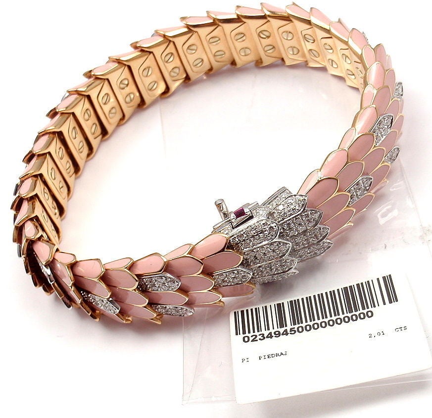 Contemporary ROBERTO COIN Cobra Enamel Ruby Diamond Rose Gold Bracelet