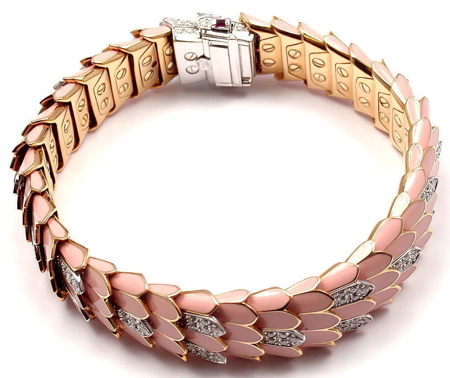 ROBERTO COIN Cobra Enamel Ruby Diamond Rose Gold Bracelet 3