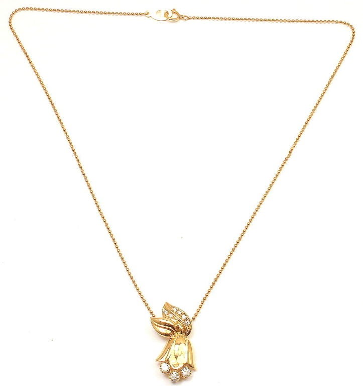 CHRISTIAN DIOR Diamond Yellow Gold Tulip Necklace For Sale at 1stdibs