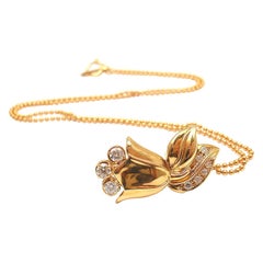 CHRISTIAN DIOR Diamond Yellow Gold Tulip Necklace
