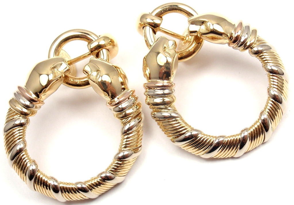 Women's Cartier Panther Tricolor Gold Hoop Earrings