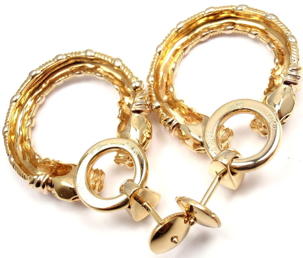 Cartier Panther Tricolor Gold Hoop Earrings 3