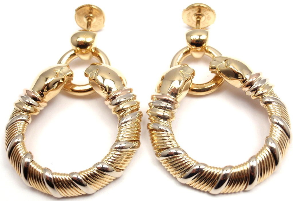Cartier Panther Tricolor Gold Hoop Earrings 4