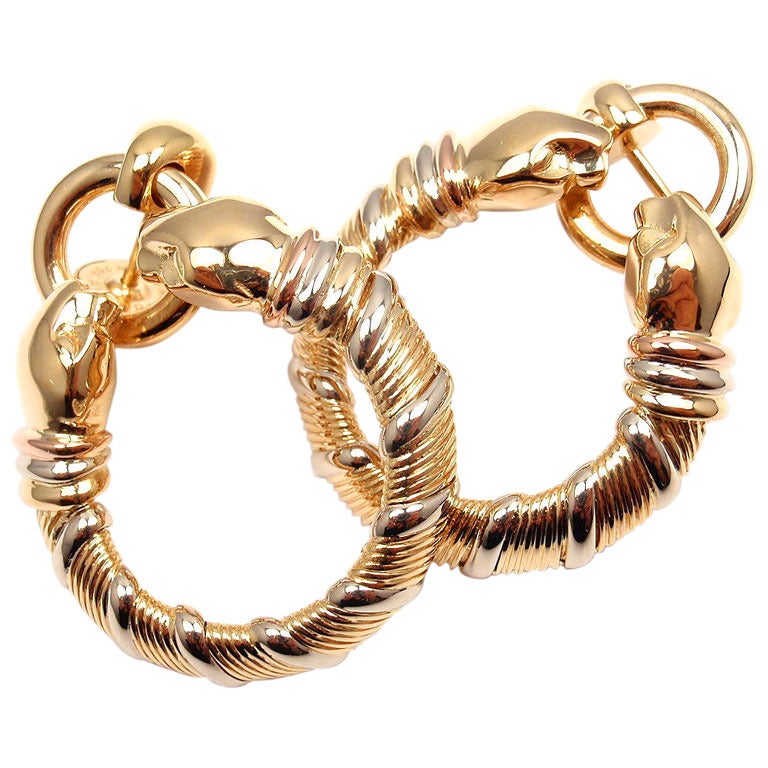 Cartier Panther Tricolor Gold Hoop Earrings