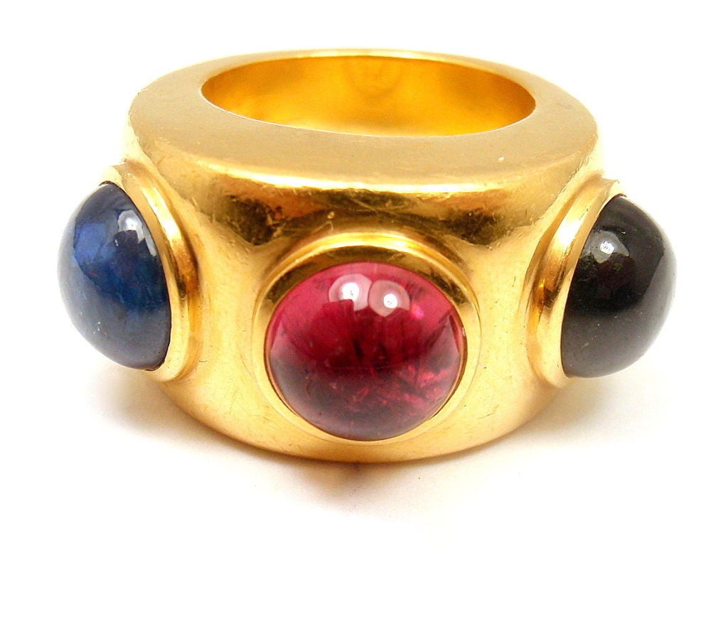 Women's DOMINIQUE AURIENTIS Green Pink and Blue Tourmaline Yellow Gold Ring