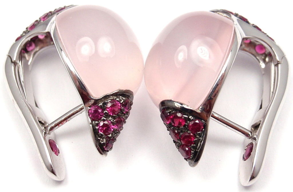 ROBERTO COIN Fantasia Rose Quartz Ruby White Gold Earrings 1