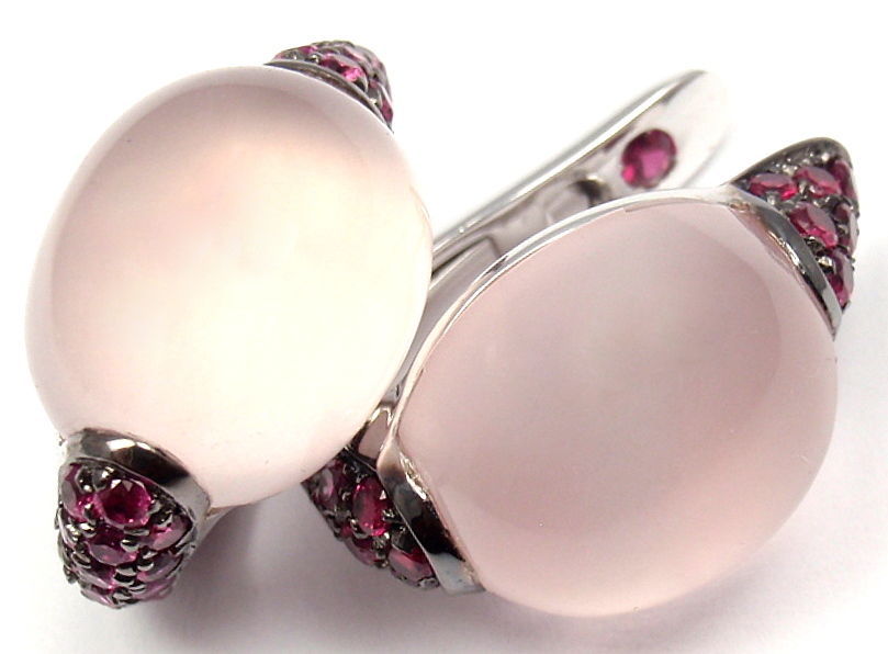 ROBERTO COIN Fantasia Rose Quartz Ruby White Gold Earrings 5