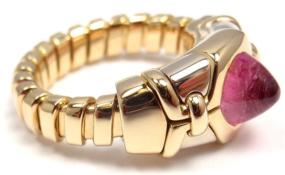 Bulgari Tubogas Pink Tourmaline Yellow Gold Ring In New Condition In Holland, PA