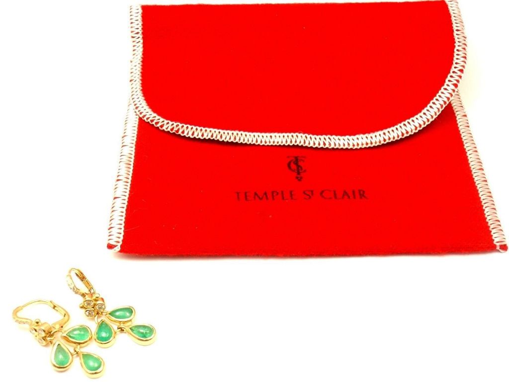 TEMPLE ST. CLAIR Elena Emerald Diamond Yellow Gold Earrings 1