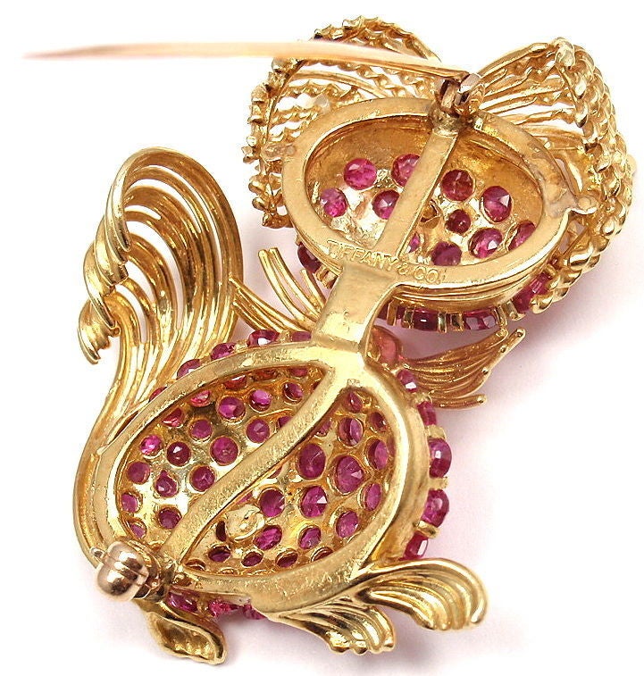 Women's Tiffany & Co. Diamond Ruby Yellow Gold Cat Brooch Pin