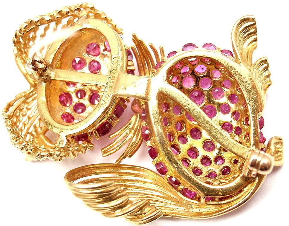 Tiffany & Co. Diamond Ruby Yellow Gold Cat Brooch Pin 1