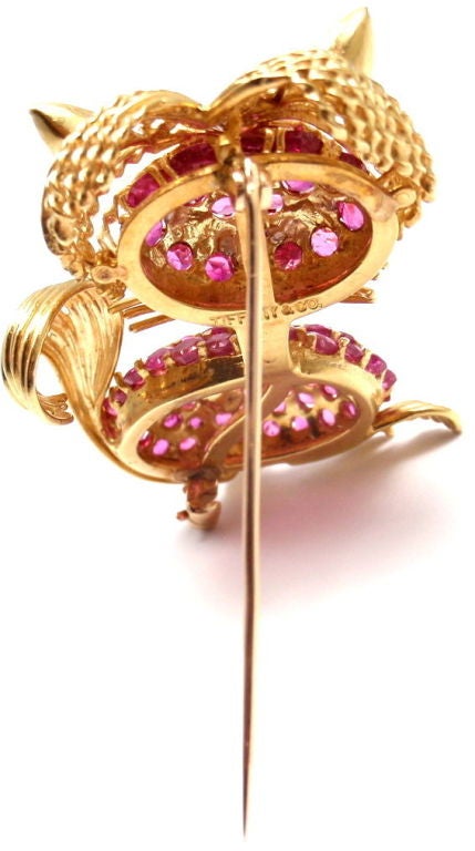 Tiffany & Co. Diamond Ruby Yellow Gold Cat Brooch Pin 2