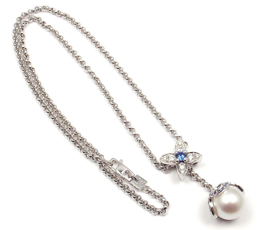 Women's Louis Vuitton Collier Pearl Diamond Sapphire White Gold Necklace