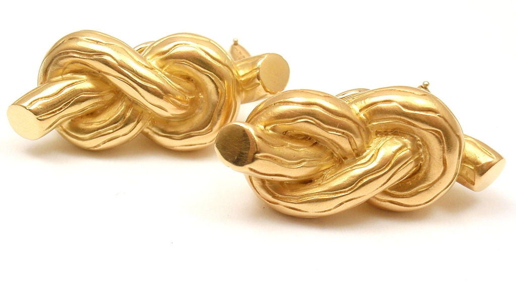 Angela Cummings Bamboo Reed Knot Yellow Gold Earrings In New Condition In Holland, PA