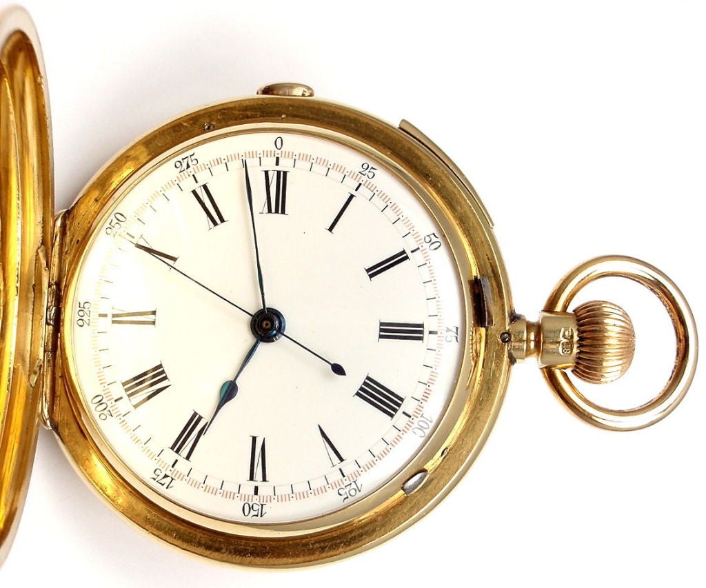 Yellow Gold Hunting Cased Quarter Repeater Chronograph Pocket Watch 1