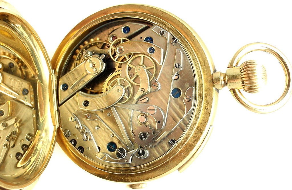 Yellow Gold Hunting Cased Quarter Repeater Chronograph Pocket Watch 2