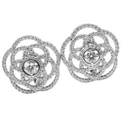 Chanel Diamond White Gold Camellia Flower Earrings