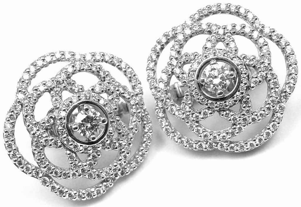 Chanel 2010s 18k White Gold Diamond Camellia Button Earrings · INTO