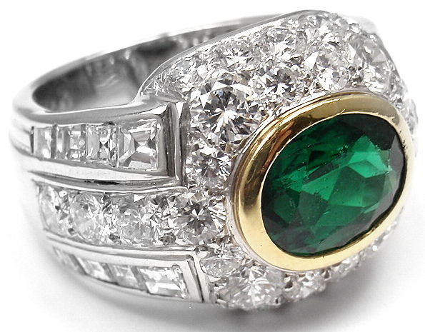 Oval Cut Patek Philippe Emerald Diamond Platinum Ring For Sale