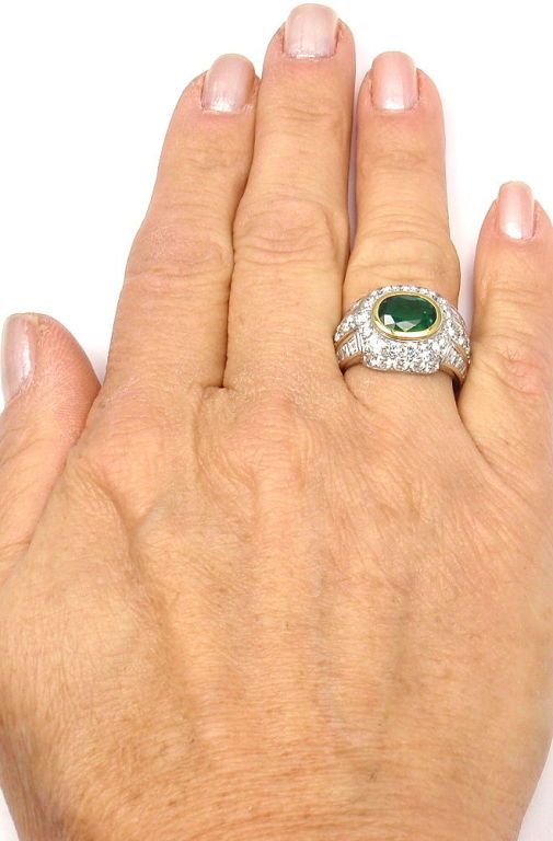 Women's Patek Philippe Emerald Diamond Platinum Ring For Sale