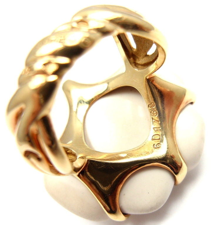 CHANEL Camelia White Agate Yellow Gold Flower Ring 1