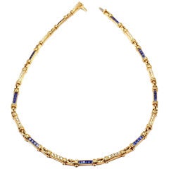 Tiffany & Co. Diamond Sapphire Yellow Gold Necklace