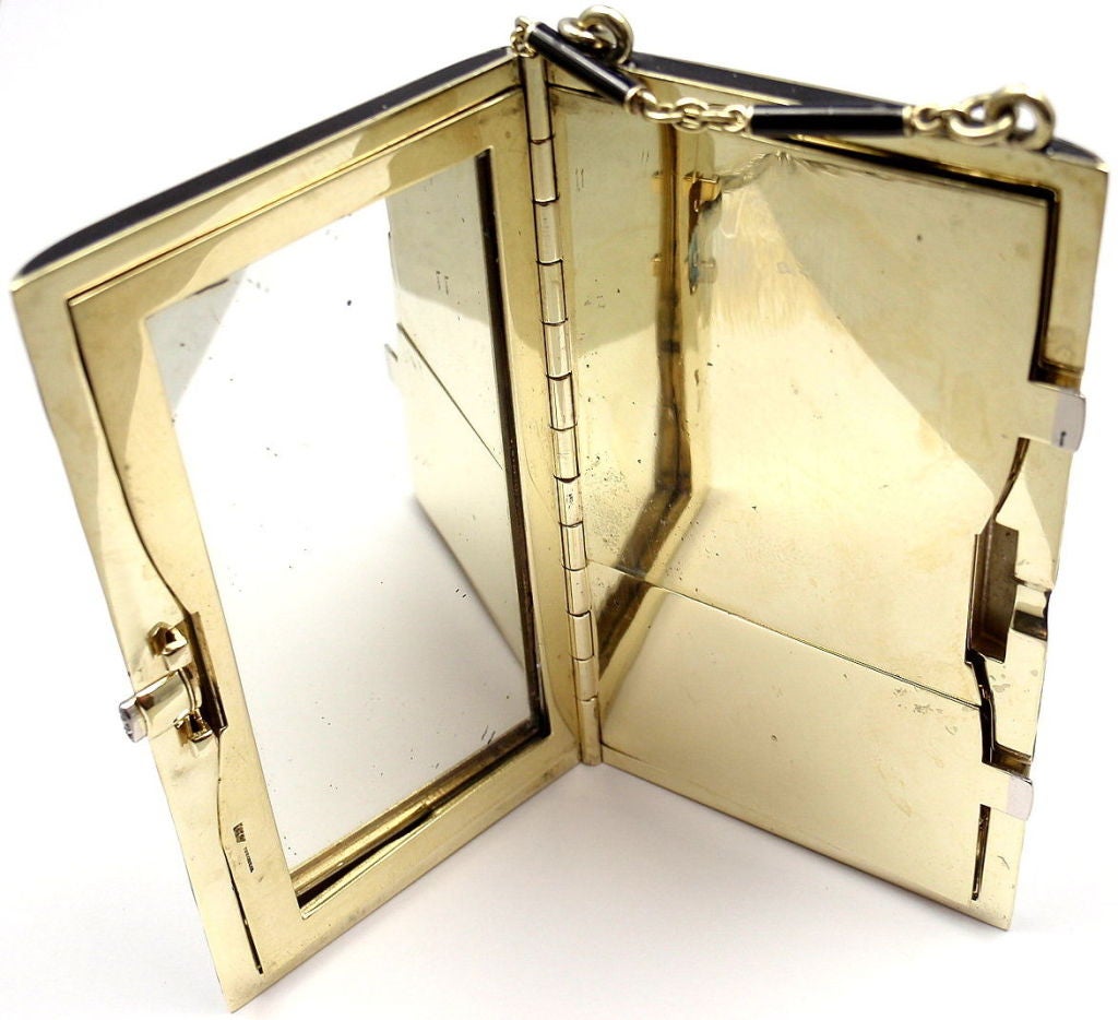 Art Deco Tiffany & Co. Black Enamel Diamond Yellow Gold Compact In New Condition In Holland, PA
