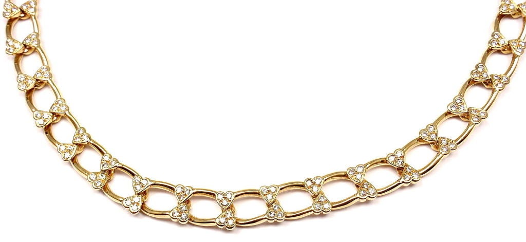 Van Cleef & Arpels Diamond Heart Link Yellow Gold Necklace 1