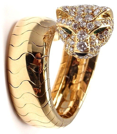 Cartier Onyx Smaragd Diamant Gold Panther Ring im Zustand „Neu“ in Southampton, PA
