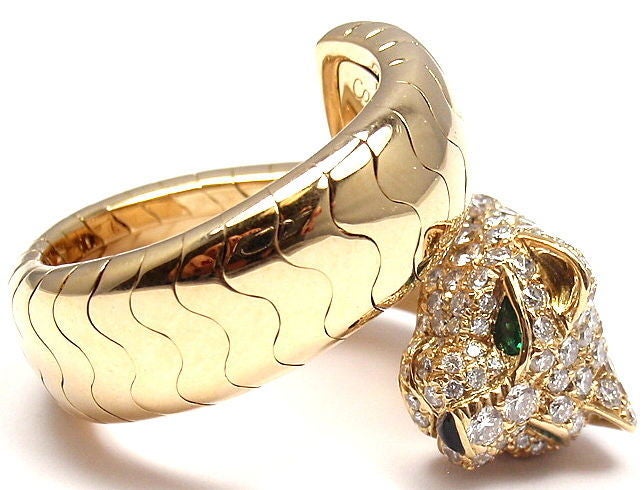 Cartier Onyx Smaragd Diamant Gold Panther Ring 1