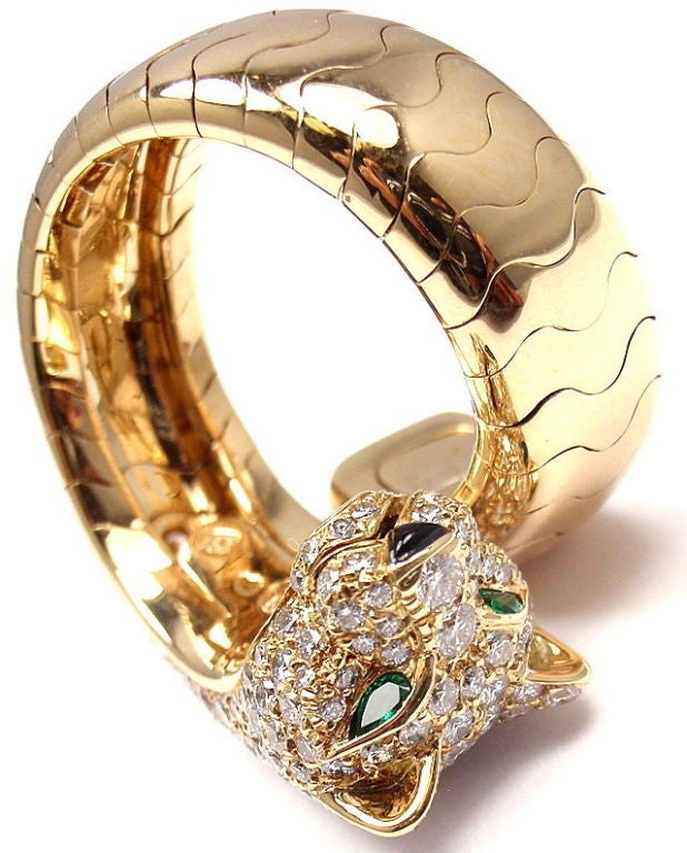 Cartier Onyx Smaragd Diamant Gold Panther Ring 5