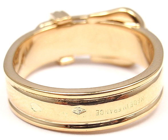 Hermes Diamond Yellow Gold Buckle Band Ring In New Condition In Holland, PA