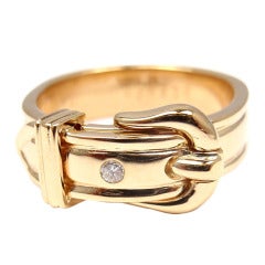 Hermes Diamond Yellow Gold Buckle Band Ring